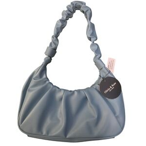 Olivia & Kate New York Dusty Blue Ruched Hobo Shoulder Bag Scrunchie Strap NWT